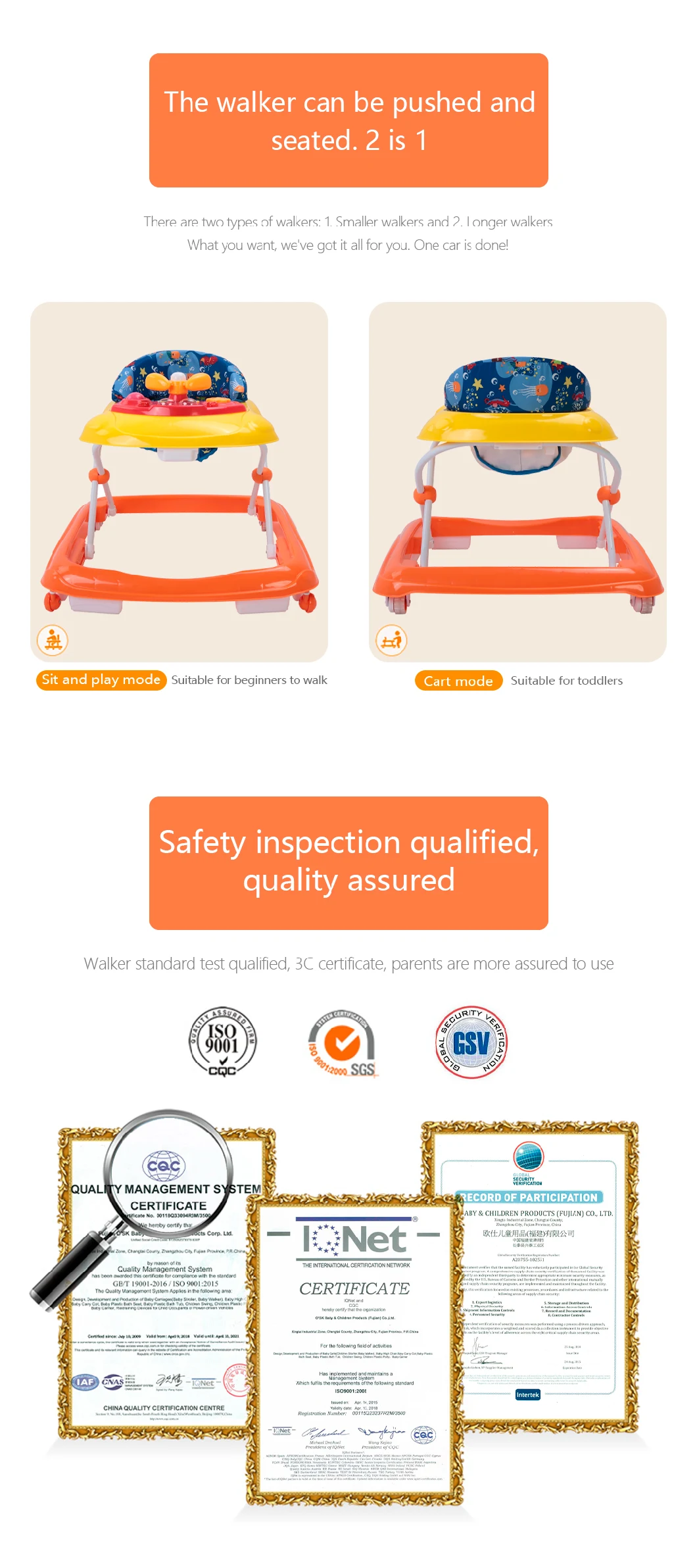 Safest Lightweight Plastic Foldable Plain Baby Walker with Excellent Materials