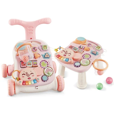 Trotteur de bébé de poussée de main de musique en plastique unique, jouets éducatifs multifonctionnels de marcheur d'activité d'enfants d'enfants