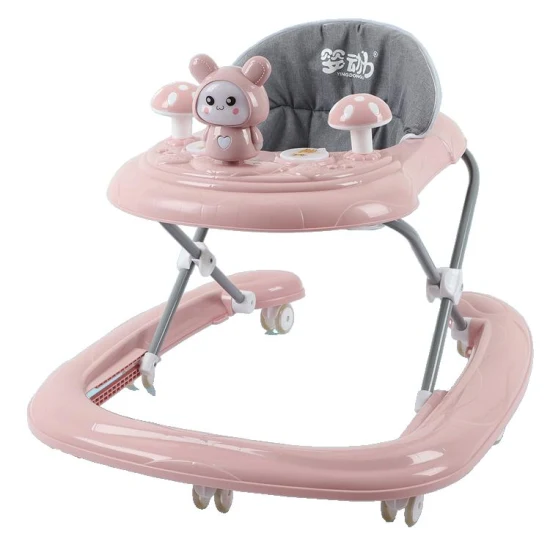 Trotteur Musique et Lumière Trotteur Anti-Retournement Chariot Pliant Réglable en Hauteur/Rotation à 360 Degrés Réglable Poussoir pour Bébé